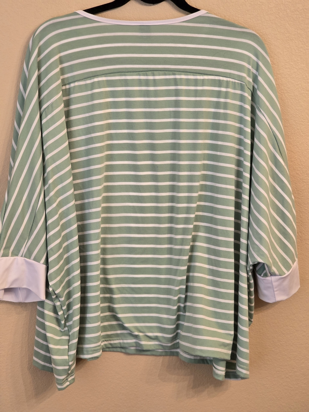 SHEIN Mint Green and White Striped Dolman Sleeve Top Oversized Size Large - Picture 4 of 5